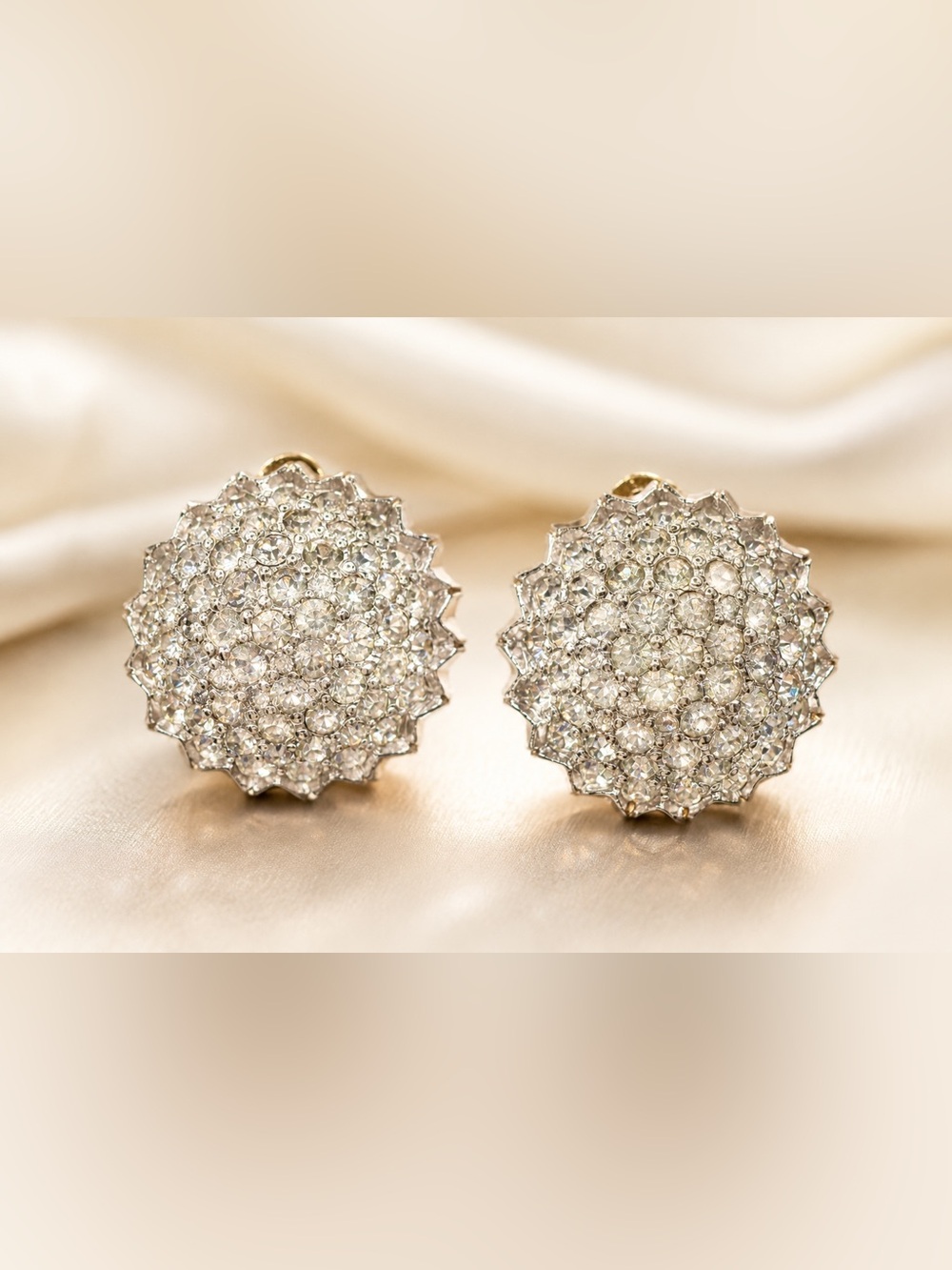 Jomaz Silver Tone Dome Rhinestone Clip-On Earrings –